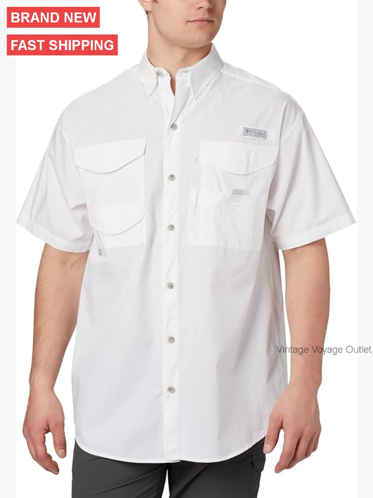 Relaxed Fit Short Sleeve Fishing Shirt, Cotton Poplin, Rod Holder, Vented Back